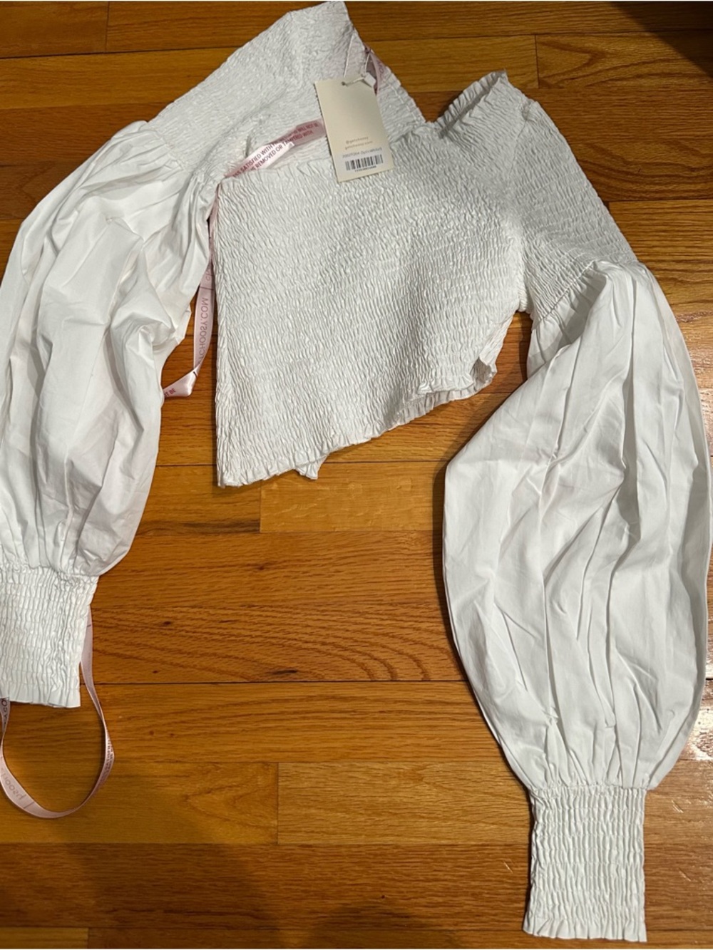 White Smocked Crop Top with Balloon Sleeves